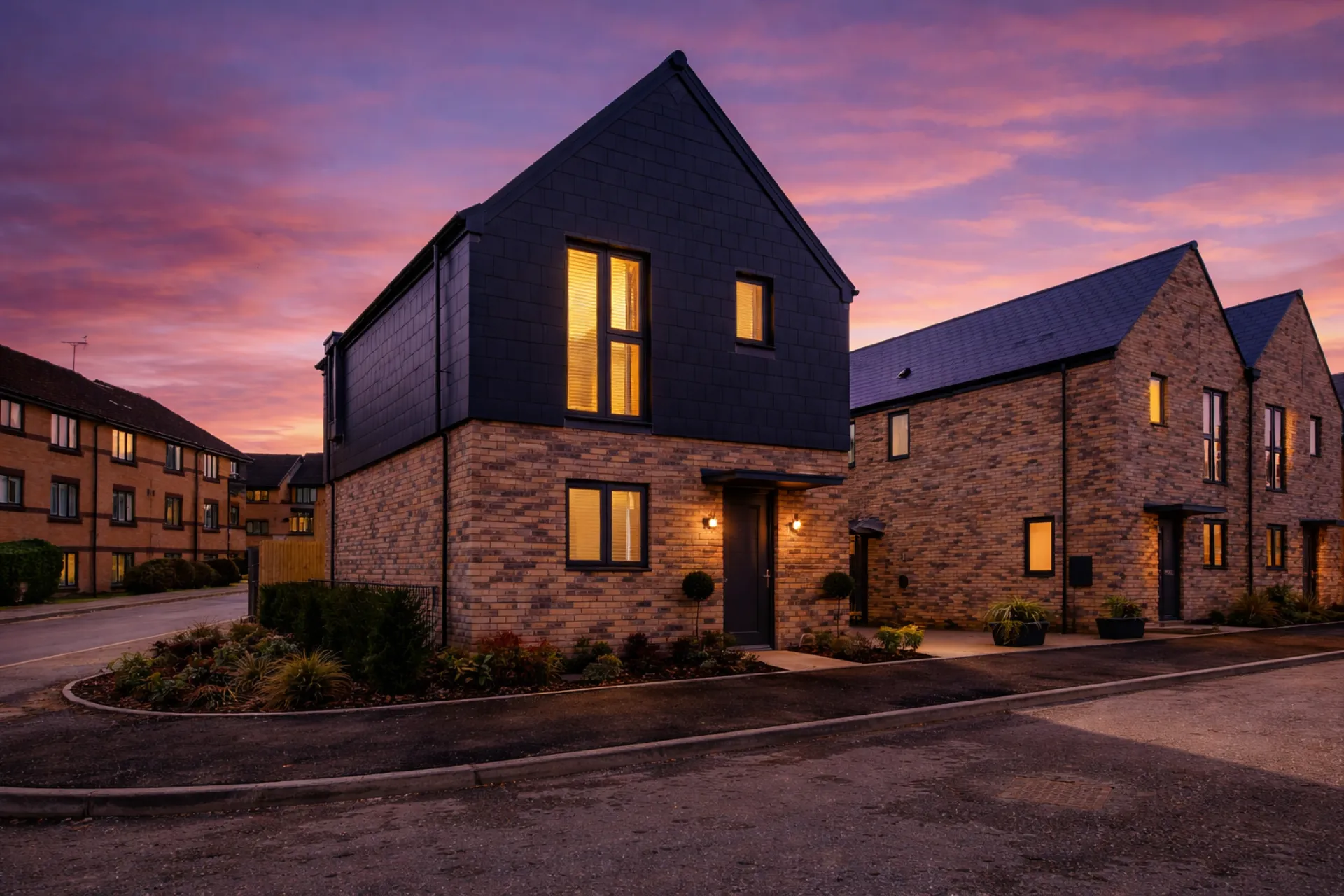 Dusk shot of the burnham 3 bedroom detached home slough